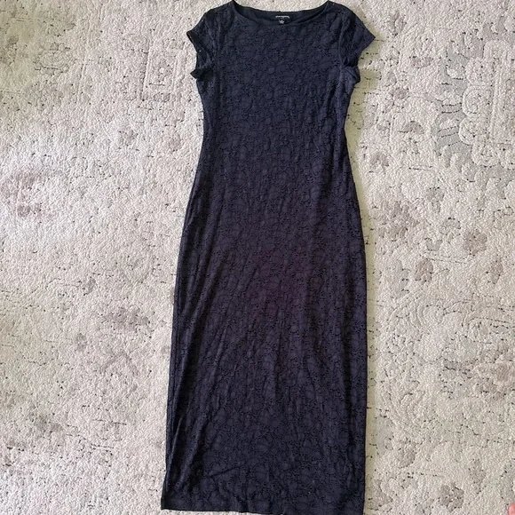 Sharagano Dresses Short Sleeve Lace Navy Maxi Dress
